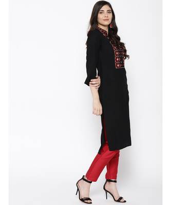 Indo Era Black Embroidered Straight Kurtas 5