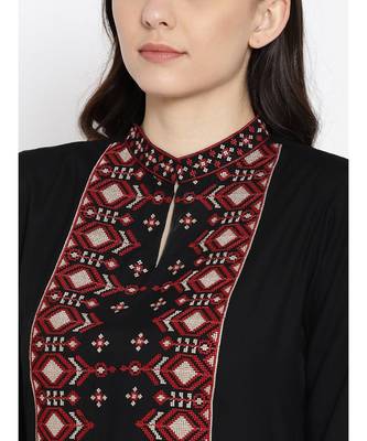 Indo Era Black Embroidered Straight Kurtas 6