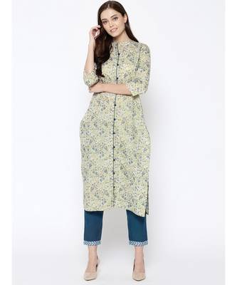 Indo Era Cream Foil Printed Straight Kurtas 1
