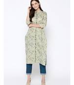 Indo Era Cream Foil Printed Straight Kurtas