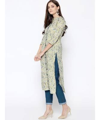Indo Era Cream Foil Printed Straight Kurtas 2