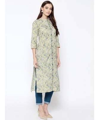 Indo Era Cream Foil Printed Straight Kurtas 3