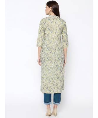 Indo Era Cream Foil Printed Straight Kurtas 4