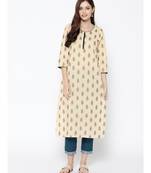 Indo Era Cream Foil Printed Straight Kurtas