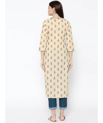 Indo Era Cream Foil Printed Straight Kurtas 4