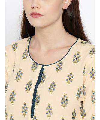 Indo Era Cream Foil Printed Straight Kurtas 5