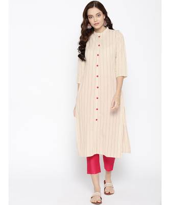 Indo Era Cream Solid Straight Kurtas 1