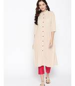 Indo Era Cream Solid Straight Kurtas