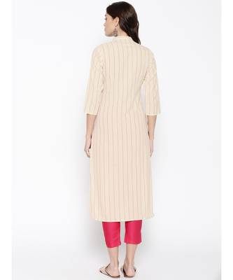 Indo Era Cream Solid Straight Kurtas 4