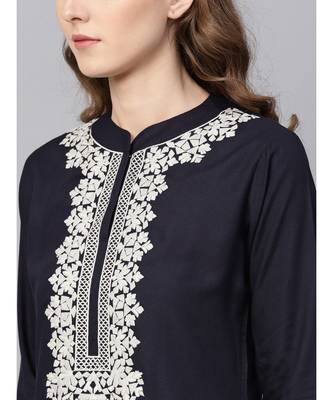 Indo Era Navy Blue Embroidered Straight Kurtas 4