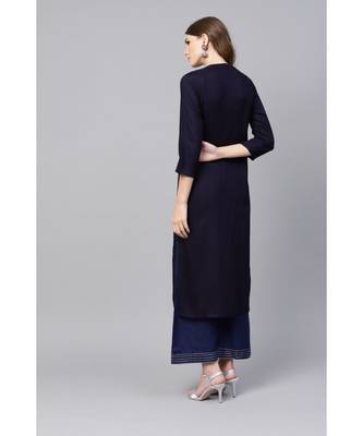 Indo Era Navy Blue Embroidered Straight Kurtas 6