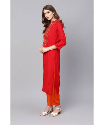 Indo Era Red Embroidered Straight Kurtas 2