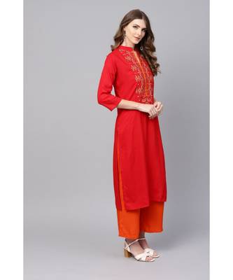Indo Era Red Embroidered Straight Kurtas 3