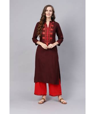 Indo Era Brown Embroidered Straight Kurtas 1