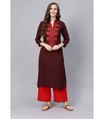 Indo Era Brown Embroidered Straight Kurtas