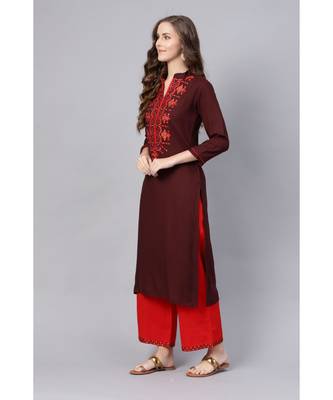 Indo Era Brown Embroidered Straight Kurtas 2