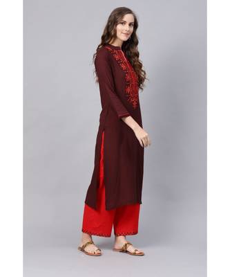 Indo Era Brown Embroidered Straight Kurtas 3