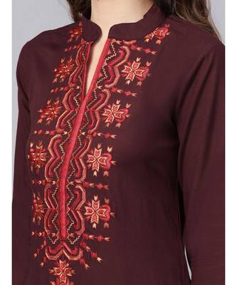 Indo Era Brown Embroidered Straight Kurtas 4