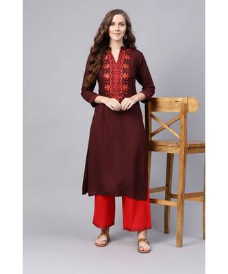 Indo Era Brown Embroidered Straight Kurtas 5