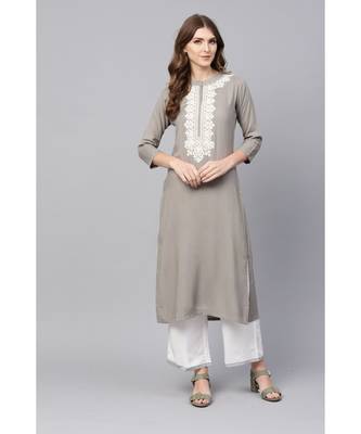 Indo Era Grey Embroidered Straight Kurtas 1