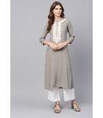 Indo Era Grey Embroidered Straight Kurtas