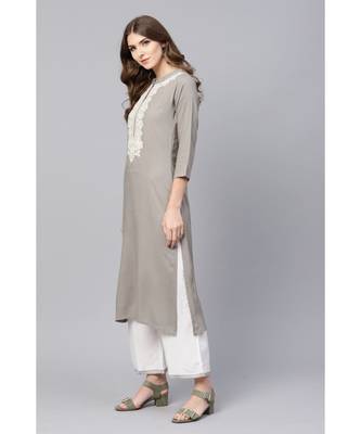 Indo Era Grey Embroidered Straight Kurtas 2