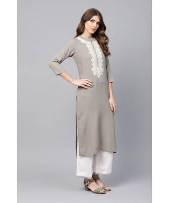 Indo Era Grey Embroidered Straight Kurtas 3
