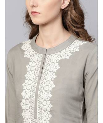 Indo Era Grey Embroidered Straight Kurtas 4
