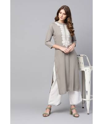 Indo Era Grey Embroidered Straight Kurtas 5