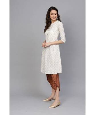 Indo Era Off White Foil Printed A-Line Kurtas 2