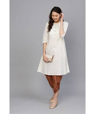 Indo Era Off White Foil Printed A-Line Kurtas 3
