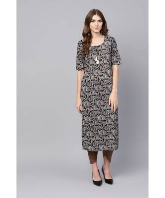 Indo Era Black Floral Printed Straight Kurtas 1