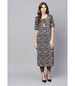 Indo Era Black Floral Printed Straight Kurtas