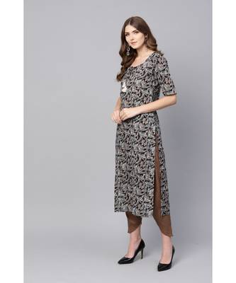 Indo Era Black Floral Printed Straight Kurtas 2