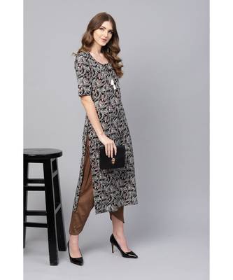 Indo Era Black Floral Printed Straight Kurtas 5