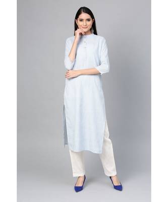 Indo Era Sea Green Striped Straight Kurtas 1