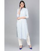 Indo Era Sea Green Striped Straight Kurtas