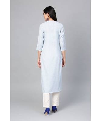 Indo Era Sea Green Striped Straight Kurtas 2