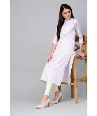 Indo Era Purple Striped Straight Kurtas 4