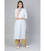 Indo Era Blue Striped Straight Kurtas