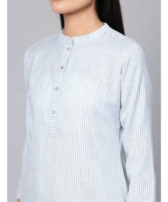 Indo Era Blue Striped Straight Kurtas 3