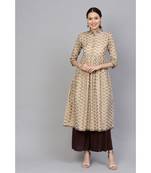 Indo Era Beige Printed A Lilne Kurtas