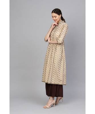 Indo Era Beige Printed A Lilne Kurtas 2