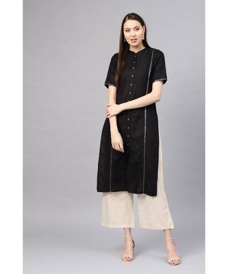 Indo Era Black Solid Straight Kurtas 1