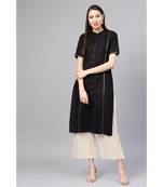 Indo Era Black Solid Straight Kurtas
