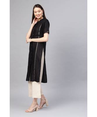 Indo Era Black Solid Straight Kurtas 2