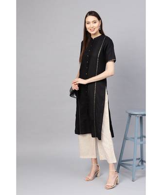 Indo Era Black Solid Straight Kurtas 4