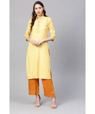 Indo Era Yellow Embellished Straight Kurtas 1