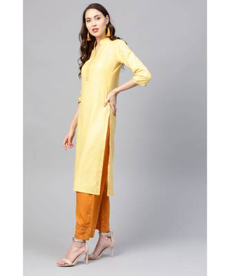 Indo Era Yellow Embellished Straight Kurtas 2