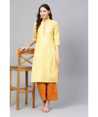 Indo Era Yellow Embellished Straight Kurtas 4